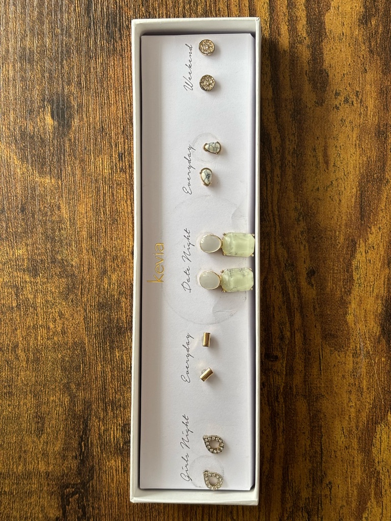 Kevia Green Stone And Gold Earring Set